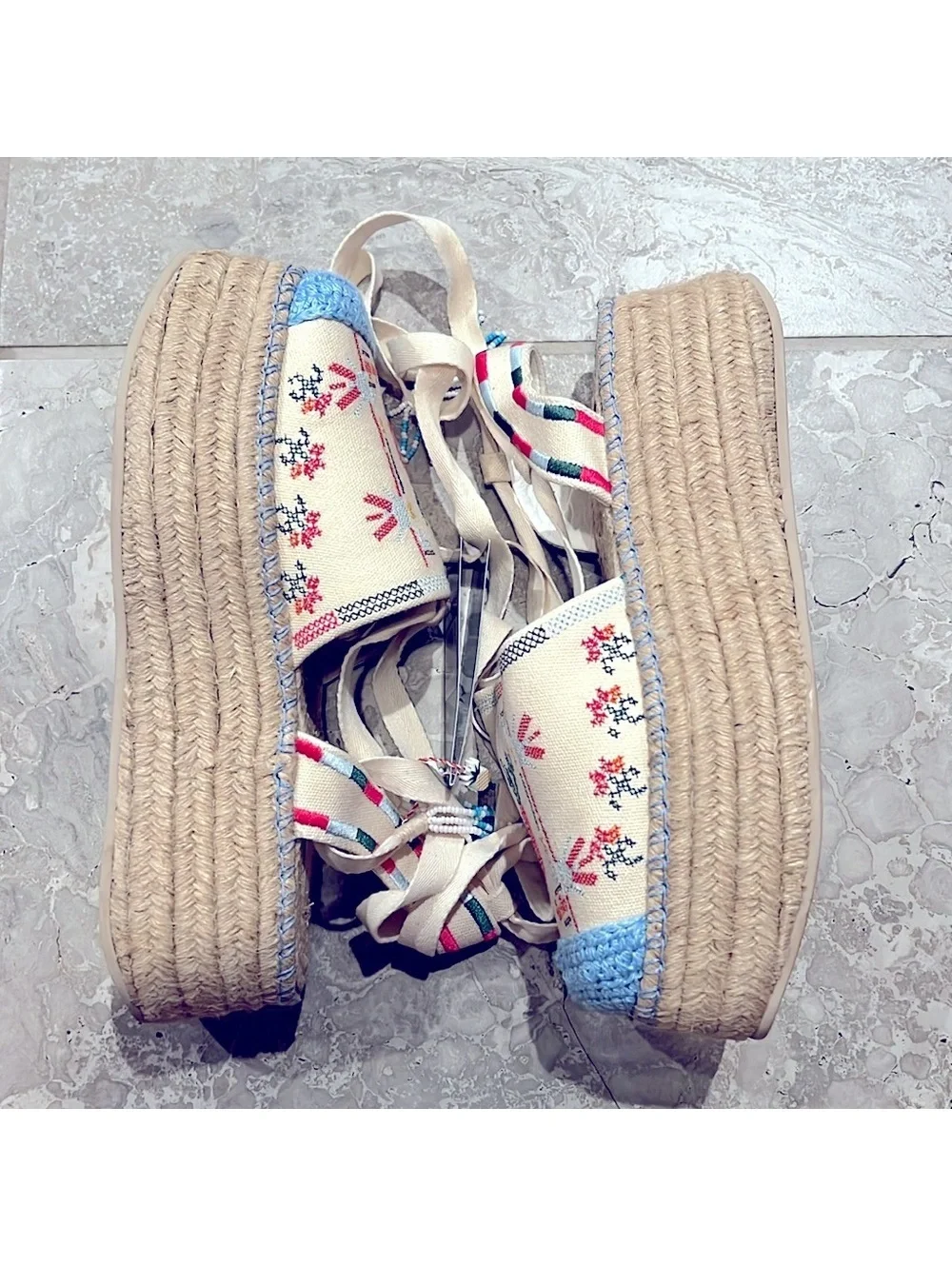 FARM Rio Paradise Bead Embellished Espadrille Platform Shoes Size 11 NWT+DustBag